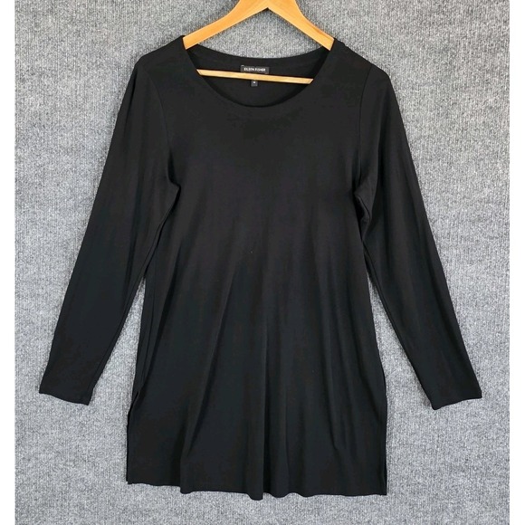 EILEEN FISHER 100% Silk Tunic Top Black Relaxed Lagenlook Luxury Minimalist Sz M - Picture 2 of 9